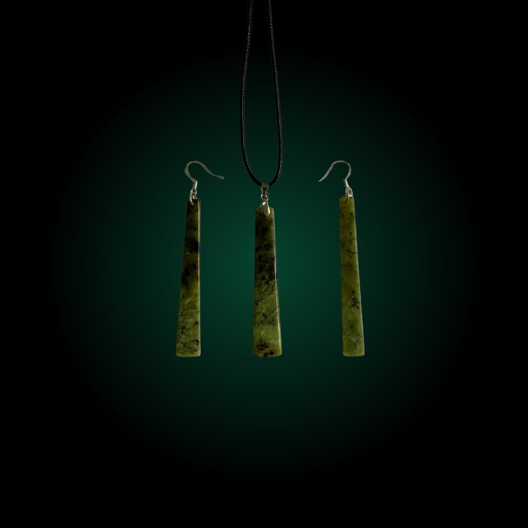 Necklace and Earrings set - Totoweka Pounamu - RIVERSTONE CARVING